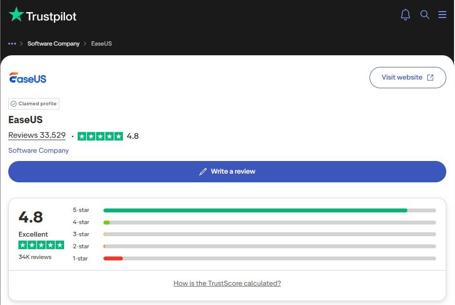 EaseUS on Trustpilot